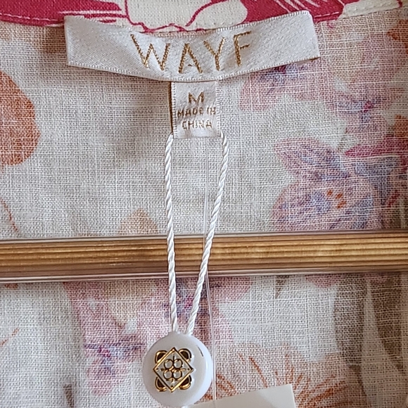 WAYF‎ NWT Pink Tropical Floral Button Shirt Linen Blend Women's M - Picture 2 of 12